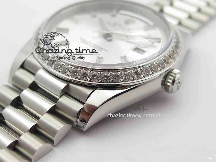 MiroTime 0116 Minimalist Day Date 40mm SS BP Maker Best Edition Diamond Bezel Silver Dial On SS Bracelet A 3697